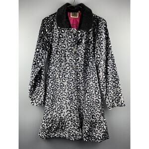 VINTAGE COUTURE Coat Womens XS Black leopard print faux fur collar Mid Length‎